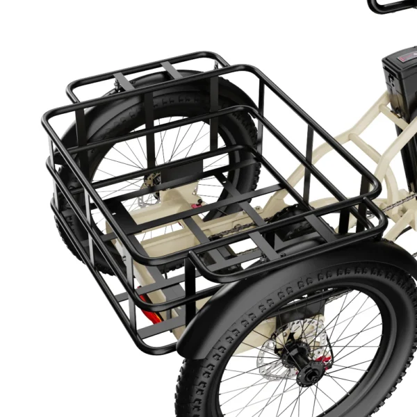 a black and white bicycle with a basket on the back